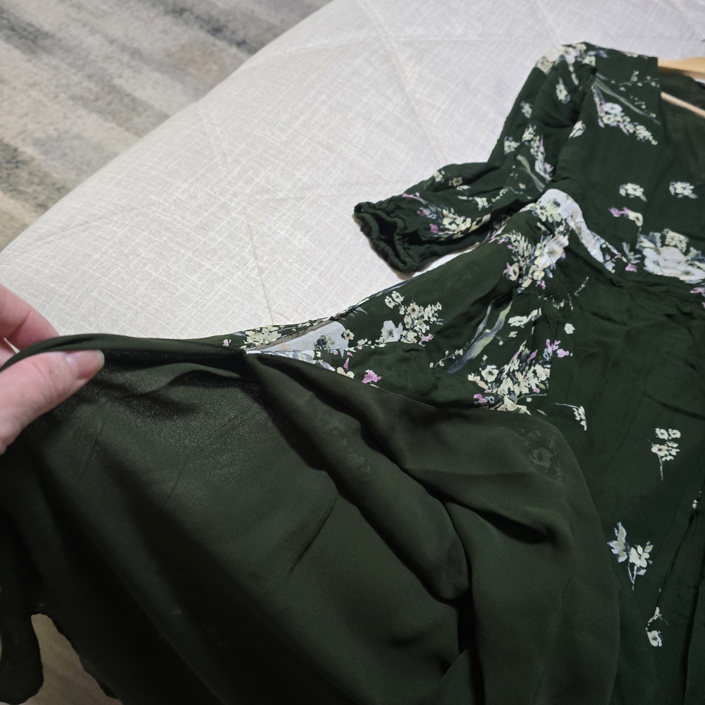 Massimo Dutti Forest Green Floral Long Sleeve Dress - Picture 8 of 15